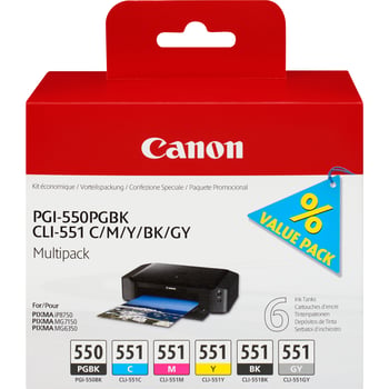 Canon PGI550/CLI551 Ink Cartridge Multipack (PGBK/C/M/Y/BK/GY)