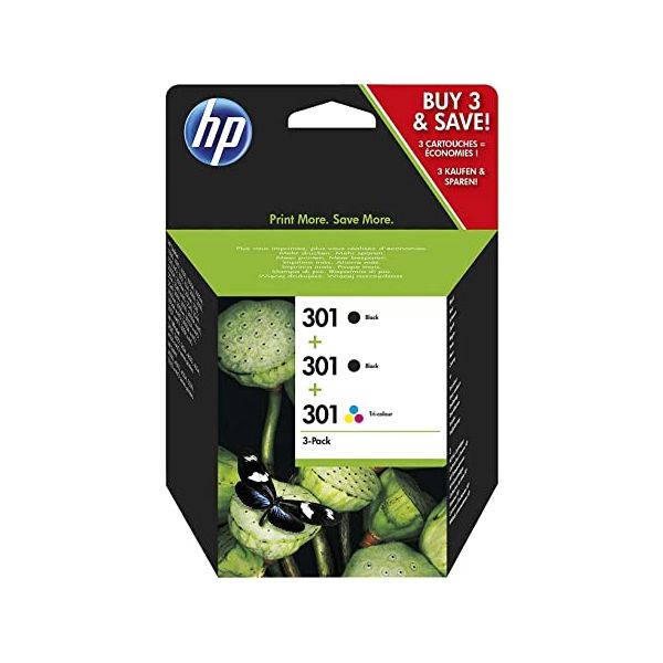 HP 301 Ink Cartridge 3 Pack (B/B/C/M/Y) | TonerGiant