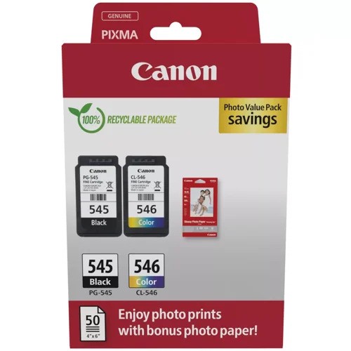 Canon PG-545 / CL-546 Ink Cartridge and Paper Multipack