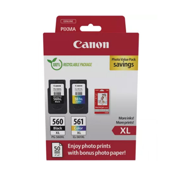 Canon PG-560XL/CL561XL Ink Cartridges & Photo Paper Pack 